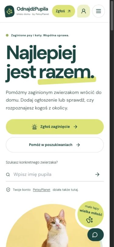 Mobilna wersja strony OdnajdźPupila